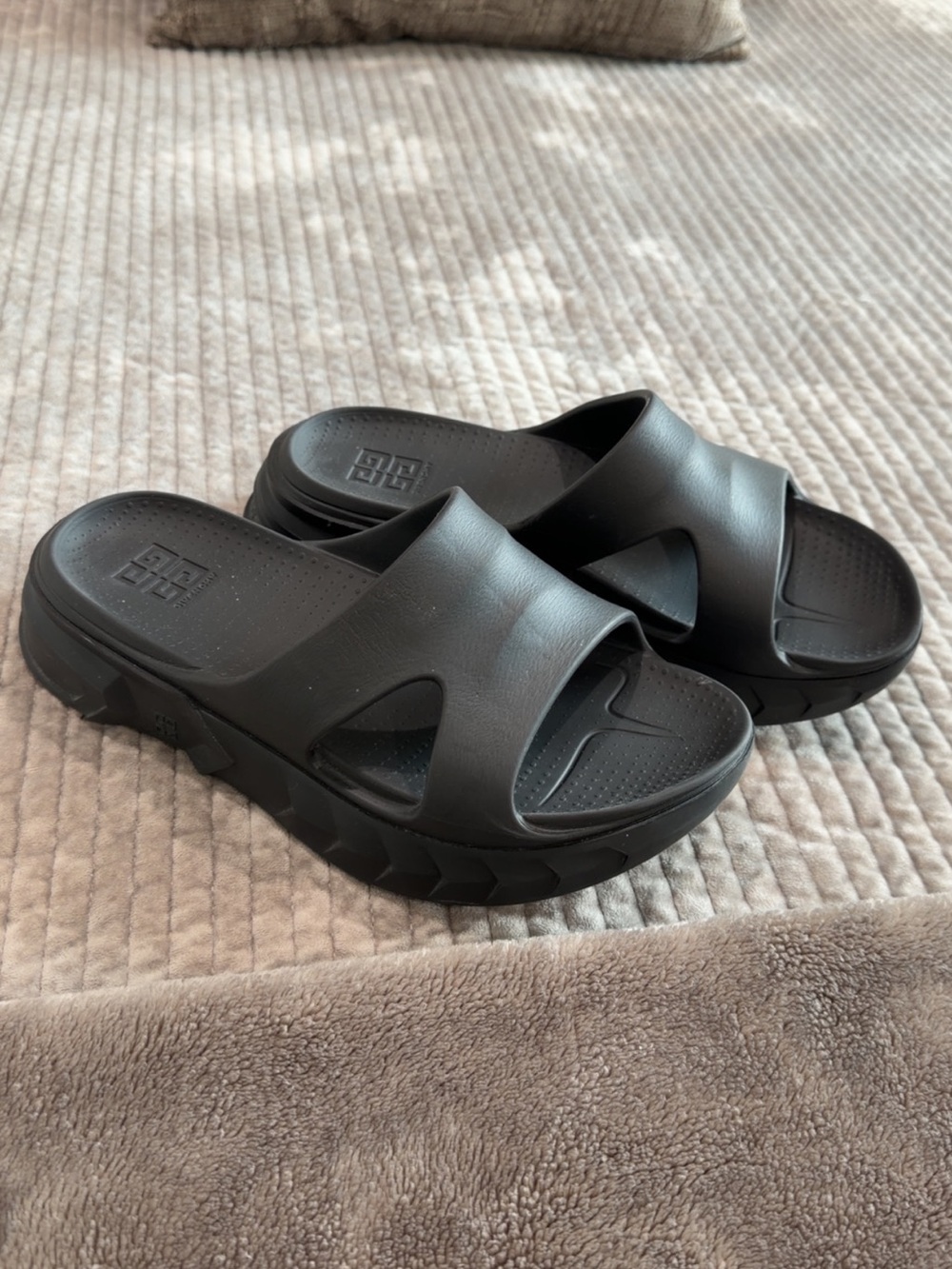 Givenchy Black Slide Sandals with Textured Platform